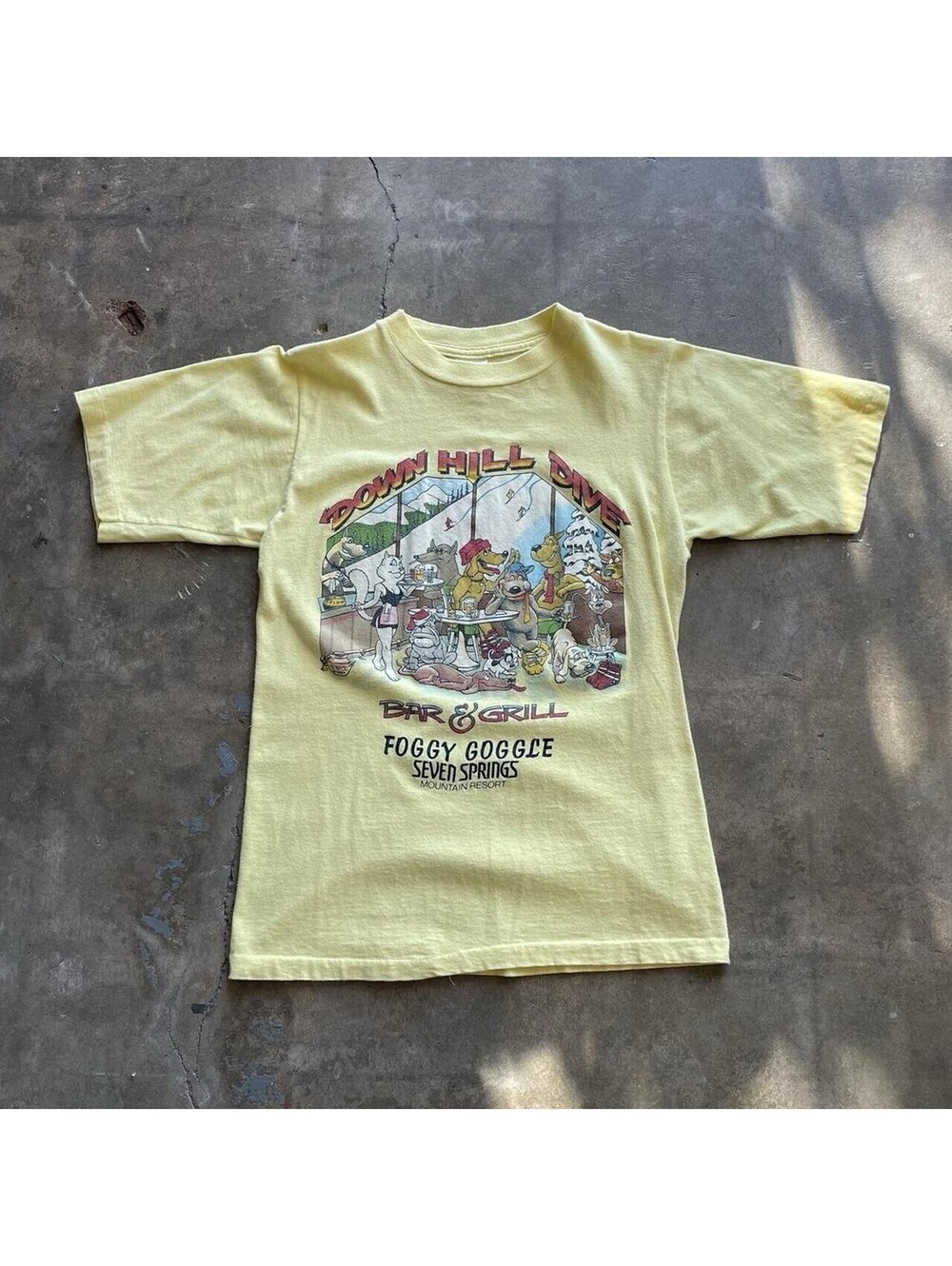 Vintage 90s Down Hill Dive Bar T-Shirt Single Stitch Aloe Cartoon Art